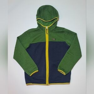 LL Bean Kids Airlight Hoodie Large 14-16 Full Zip Colorblock Navy Green Jacket